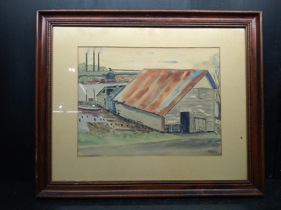 Framed and Matted Watercolor-The Fish Shack by EN Smith
