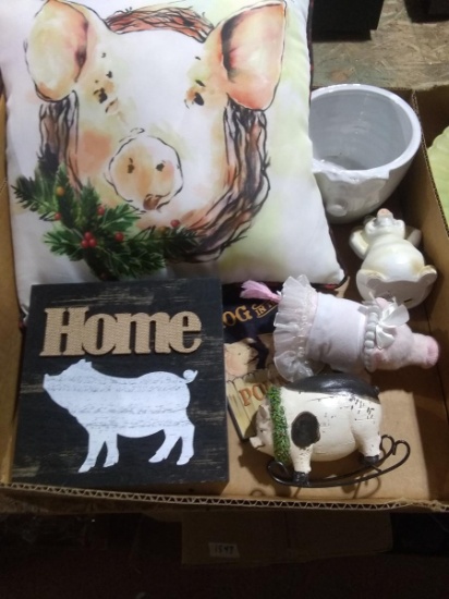 BL-Assorted Pig Collector Items-Pillow, Planter, Plaque