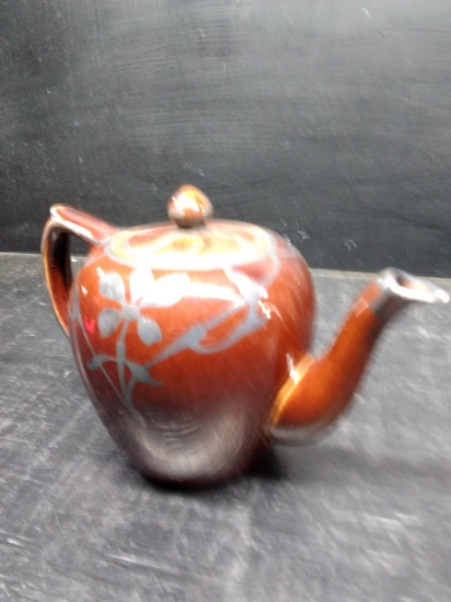 Teapot-Brown Glaze with Silver Inlay