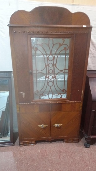 Antique Depression China Cabinet with Bakelite Handles