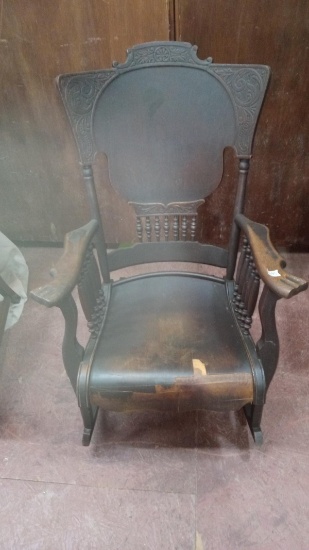 Antique Pressed Back Plank Bottom Rocking Chair