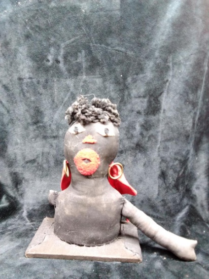 Artisan Fabric Folk Art Doll with Base