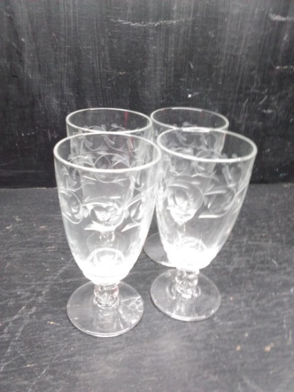 Set 4 Crystal Arcoroc French Stems with Etched Floral Detail