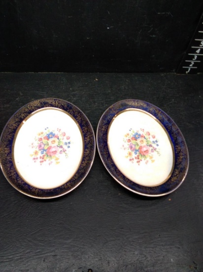 Pair Century 23kt Encrusted Gold Serving Platters