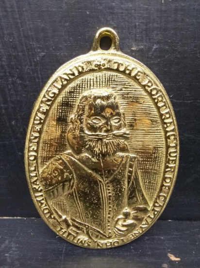Gilt Bronze Medallion Capt John Smith Jamestown Settlement Expedition 1607-1957