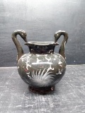 Black Glazed Double Swan Head Vietnamese Pottery Vase