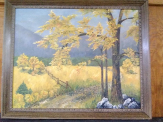 Framed Oil on Canvas-Field in the Fall signed H.Pardue