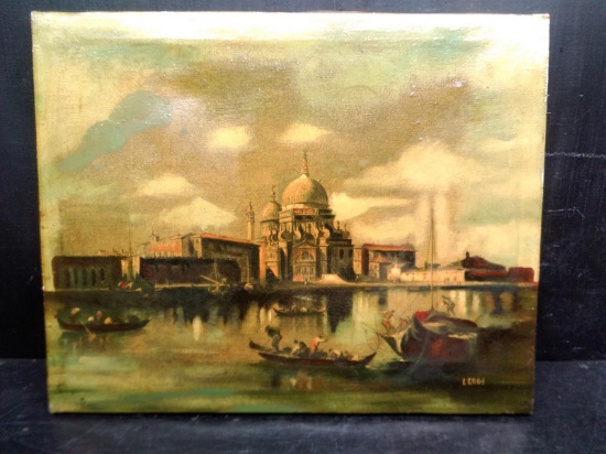 Vintage Oil on Canvas-Temple Signed Lergi
