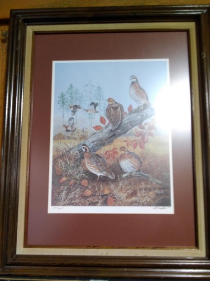 Framed and Matted Print-Pheasants and Friends signed D. Raver 1673/4000