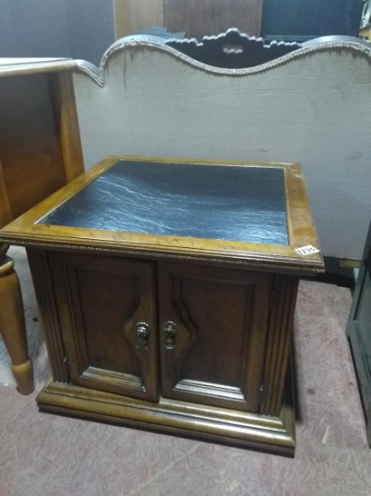 MCM Pecan Side Table with Granite Insert