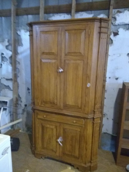 Warehouse-Contemporary Oak Corner Cabinet with Reeded Accents