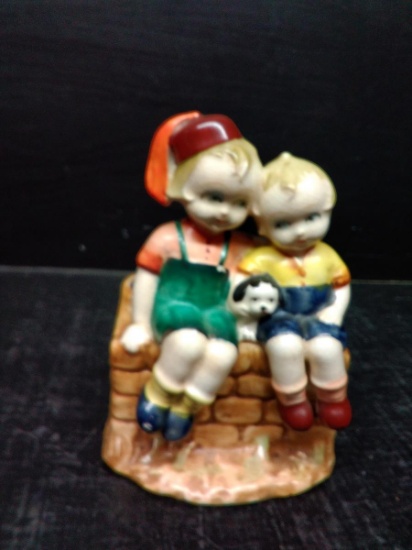 Vintage Planter Boy/Girl Sitting on Fence
