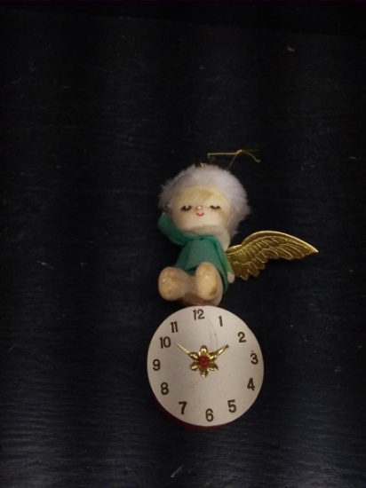 Vintage Felt Christmas Ornament Angel with Clock