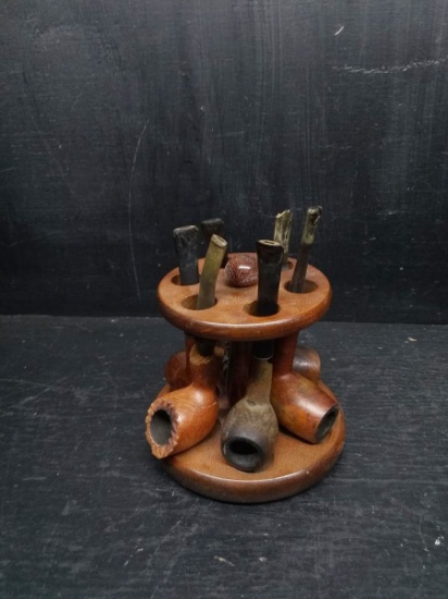 6 Vintage Pipes with Stand