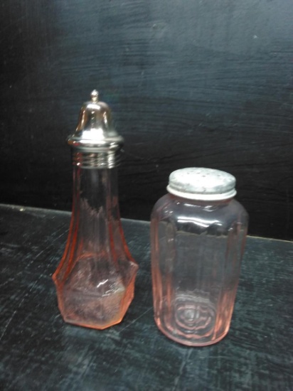 (2) Vintage Pink Depression Shakers
