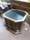 MCM Pecan Octagonal Side Table with Granite Insert