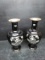 (2) Vintage Asian Metal Vase with Mother of Pearl Inlay Cloisonne Style (x2)