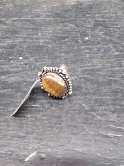 German Silver Ring-Tiger Eye Size 6