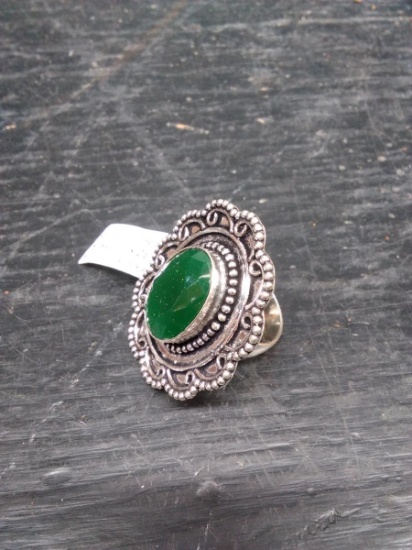 German Silver Ring-Emerald Size 7
