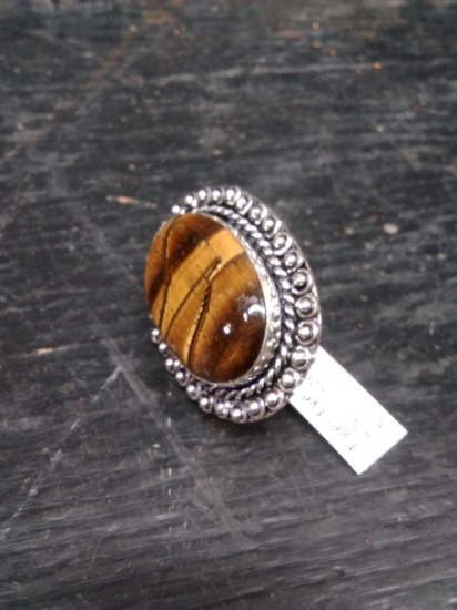 German Silver Ring-Tiger Eye Size 6