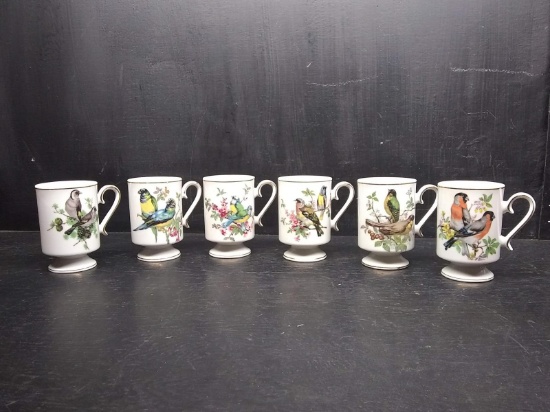 Collection 6 Royal Crown Hand painted Bird Cups