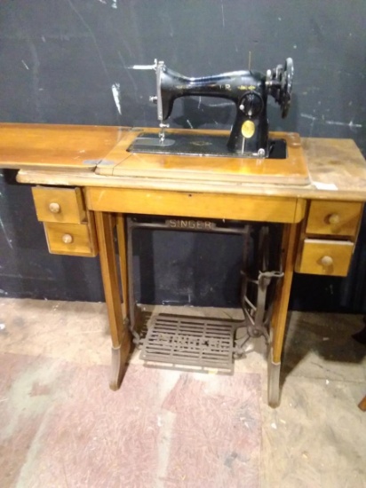 Warehouse-Vintage Singer Sewing MAchine with Cherry Cabinet