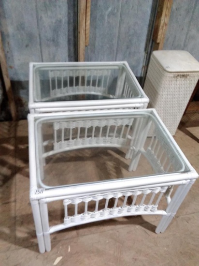 Warehouse-(2) Wicker glass Top End Tables (x2)