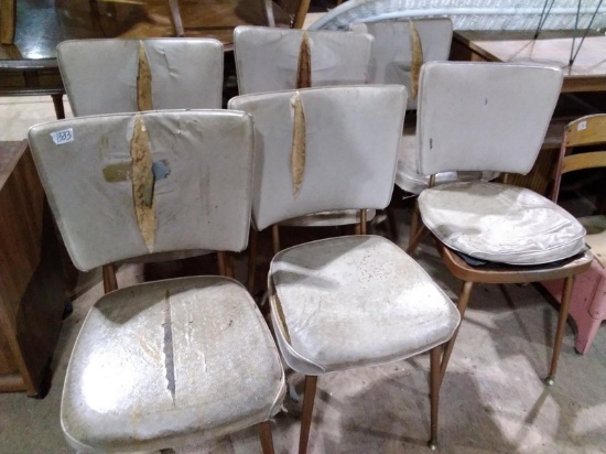 Warehouse-Collection 6 MCM Vinyl Metal Dining Chairs -as found
