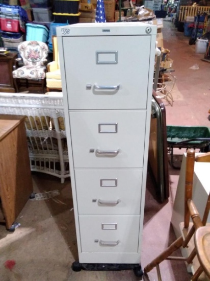 Warehouse-Staples 4 Drawer Metal Filing Cabinet on Dolly