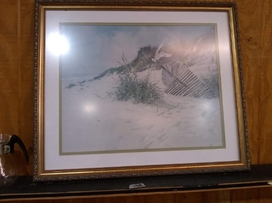 Framed and Matted Print-Gull at the Fence