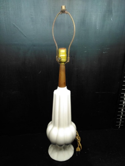 MCM White Milk Glass "Melon" Table Lamp