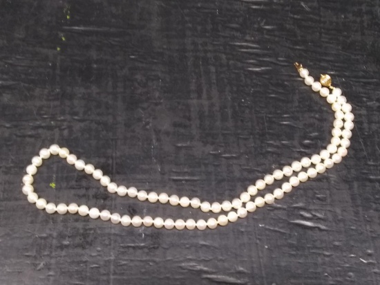 Pearl Necklace -clasp marked 14kt Gold