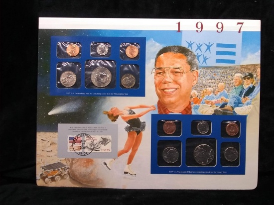 Uncirculated US Mint Set with Historical Info Coin & Stamp Sheet-1997
