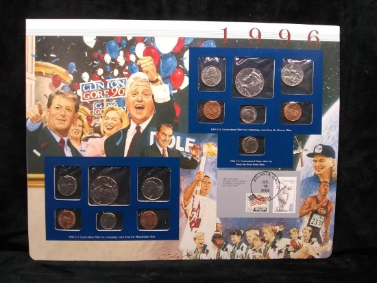 Uncirculated US Mint Set with Historical Info Coin & Stamp Sheet-1996