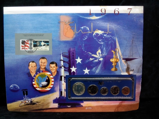 Uncirculated US Mint Set with Historical Info Coin & Stamp Sheet-1967