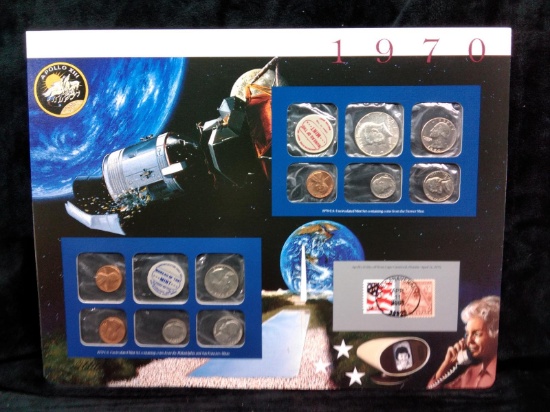 Uncirculated US Mint Set with Historical Info Coin & Stamp Sheet-1970