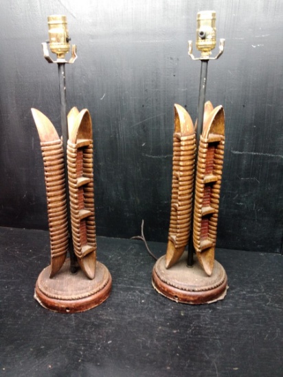 (2) Unique Native American Canoe Themed Table Lamps (x2)