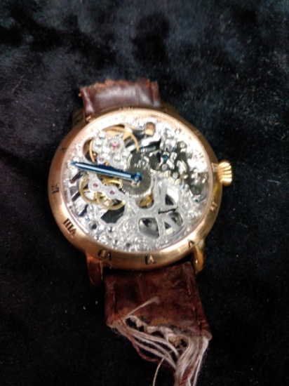 Designer Large Face Watch-Mad Steam Pump See Thru Gears