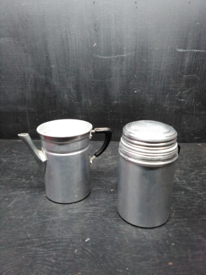 Vintage Aluminum Dredge Shaker and Pitcher