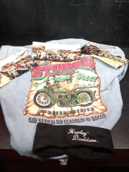 Sturgis 2000 Denim Jacket, Pano Photos & Harley Davidson Headband