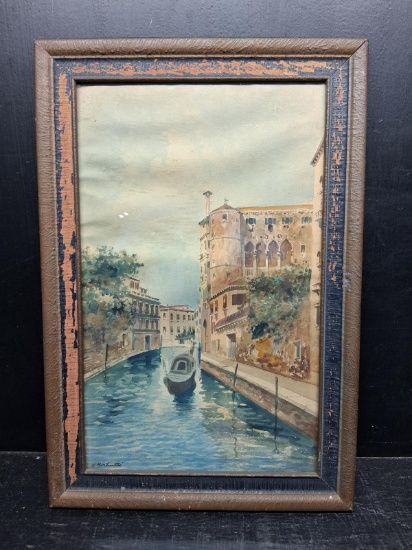 Framed Watercolor - Venice Canal - Signed J. Bertutti