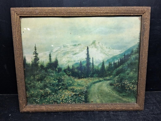 Framed Lithograph - "Mountain Landscape" attributed to Robert Wood