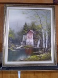 Framed Oil on Canvas-Old Grist Mill signed