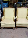 Warehouse-(2) Vintage MCM Pecan Wingback Upholstered Chairs (x2)