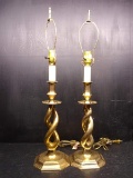 Pair Brass Swirl Base Table Lamps