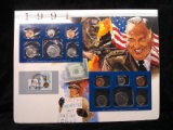 Uncirculated US Mint Set with Historical Info Coin & Stamp Sheet-1991