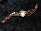 Contemporary Ladies Watch with Twisted Leather Banded Strap