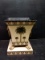 Decorative Metal Planter with Palm Tree Motif and Lion Head Handles