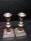 Pair Silver Plate and Ribbed Mahogany Candlesticks