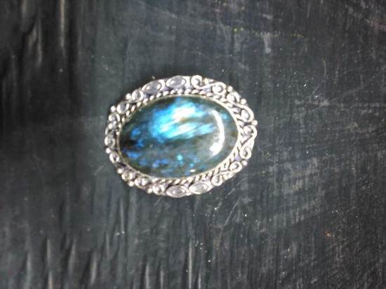 German Silver Ring with Polished Stone-Labradorite size 8